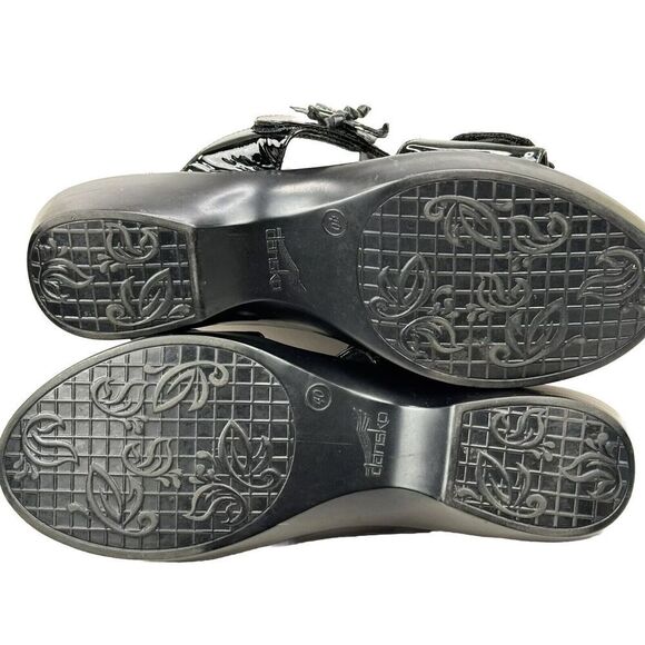 Dansko Sandals Eu 40 Black Donna Patent Leather Slip On Adjustable Double Strap - Picture 10 of 14